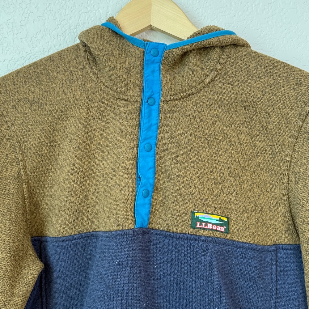 LL Bean Hooded Sweater Outdoor Slightly Fitted Brown and Blue size Large - Picture 6 of 10
